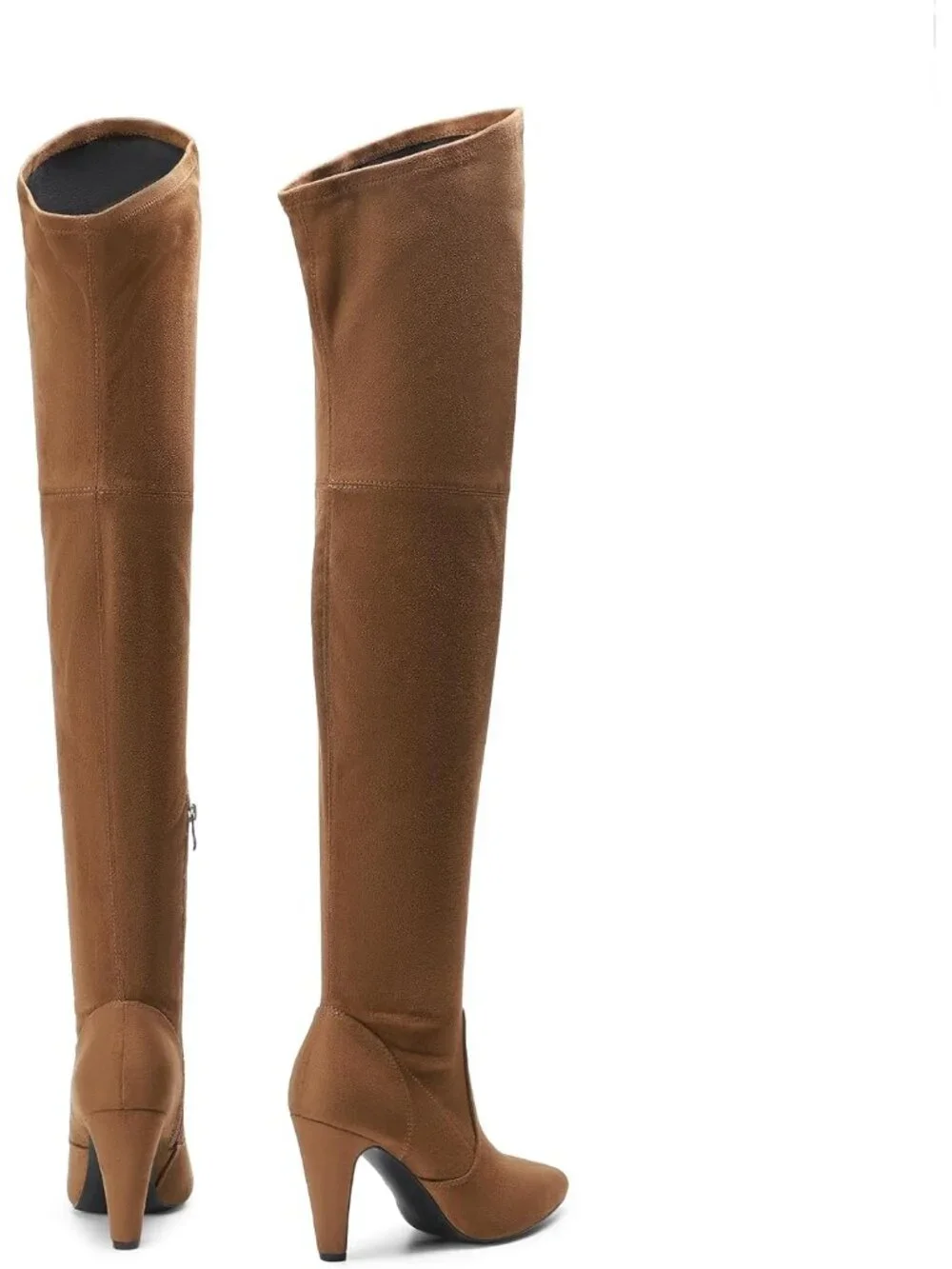 Women's Brown Suede Pointed Toe High Heels Faux Leather Over The Knee High Boots